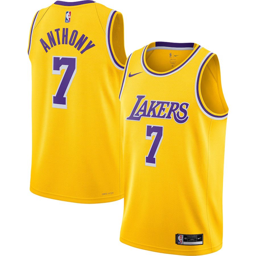 Men Los Angeles Lakers #7 Carmelo Anthony Nike Gold Swingman NBA Jersey